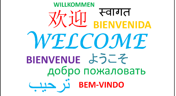 Collage showing the word Welcome in different languages
