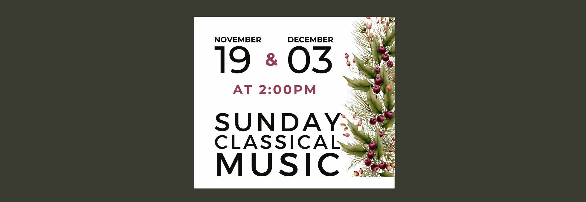 Sunday Classical Music at St. Andrew's on Nov 19 and Dec 3